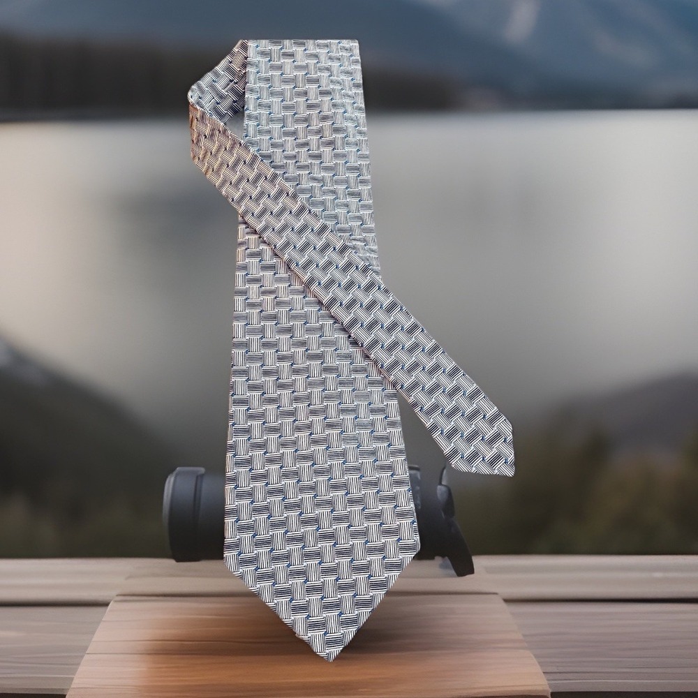 Ferrell Reed Tie Mens One Size Beige Geometric Silk Jacquard Necktie Classic